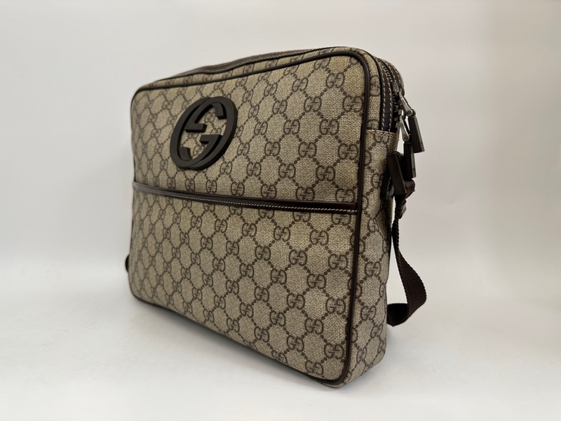 Gucci pvc 深棕牛皮前磁吸口袋斜背包-2