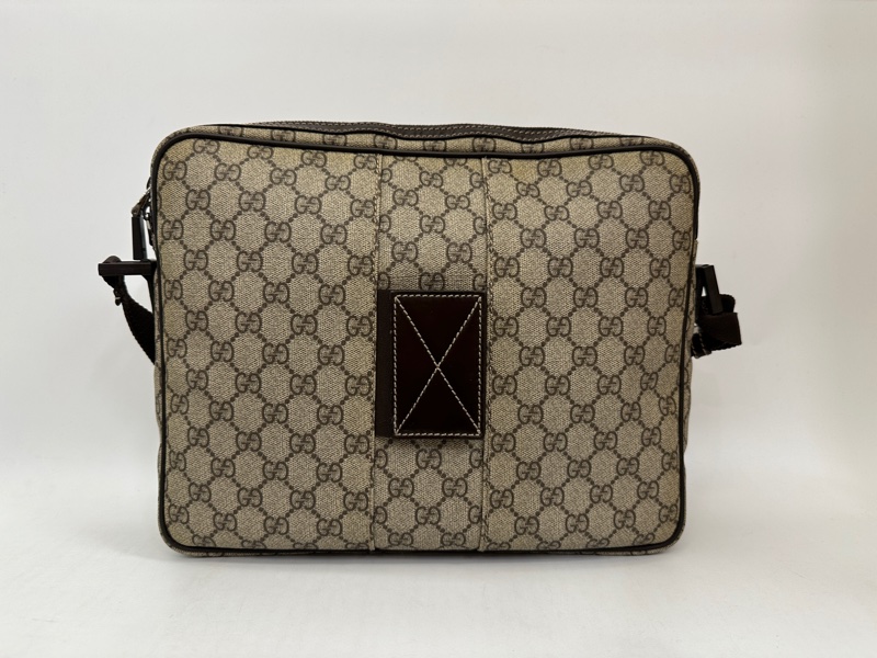 Gucci pvc 深棕牛皮前磁吸口袋斜背包-3