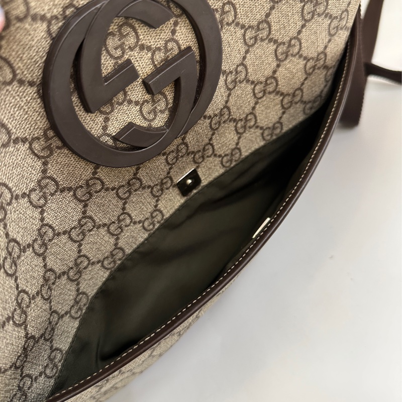 Gucci pvc 深棕牛皮前磁吸口袋斜背包-5