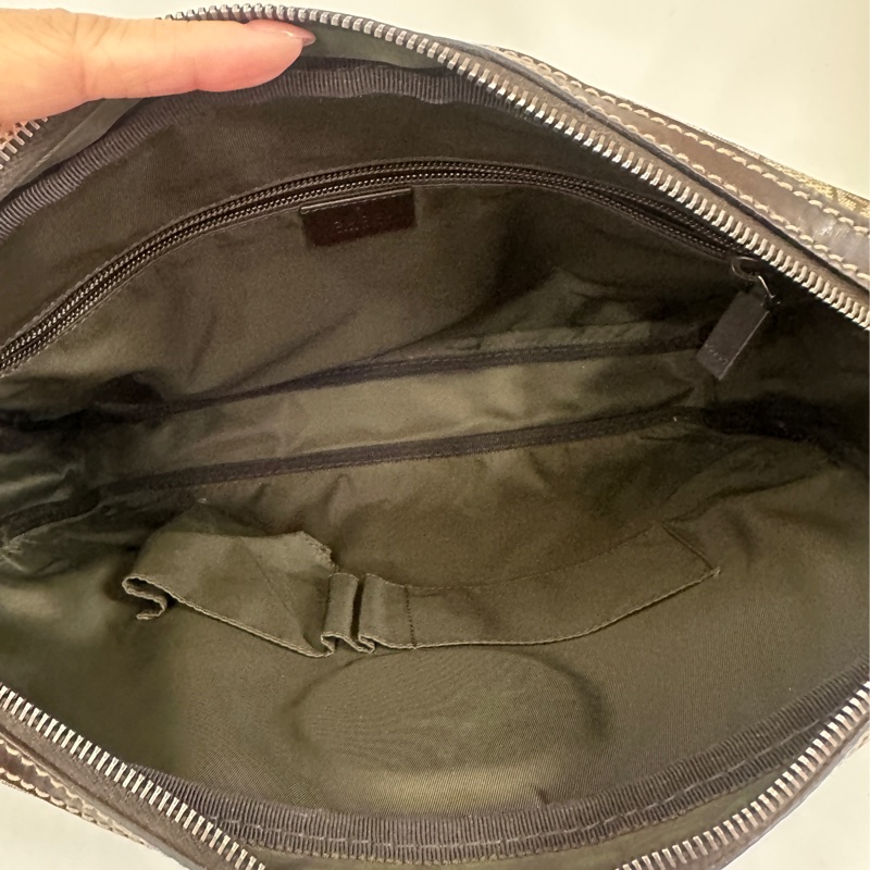 Gucci pvc 深棕牛皮前磁吸口袋斜背包-7