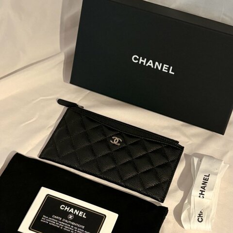 現貨 Chanel黑銀荔枝皮扁夾