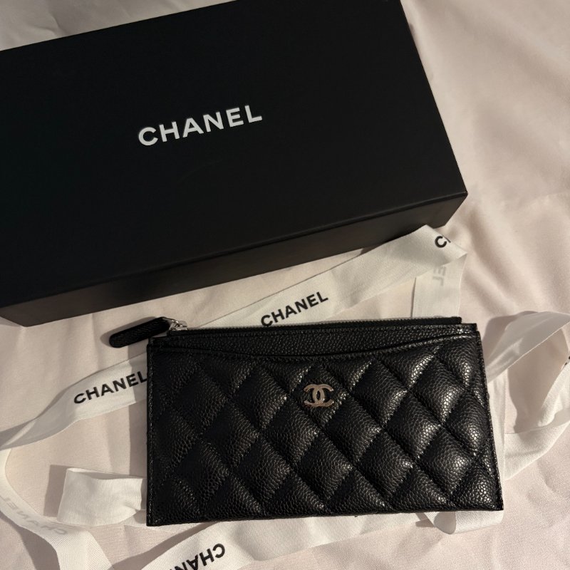 現貨 Chanel黑銀荔枝皮扁夾-1