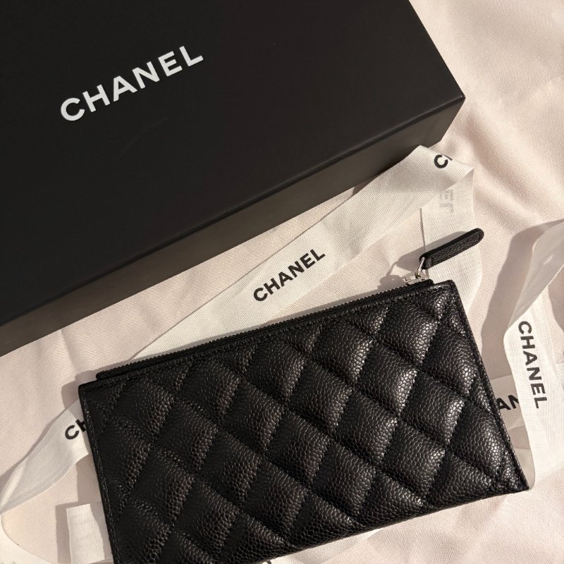現貨 Chanel黑銀荔枝皮扁夾-3