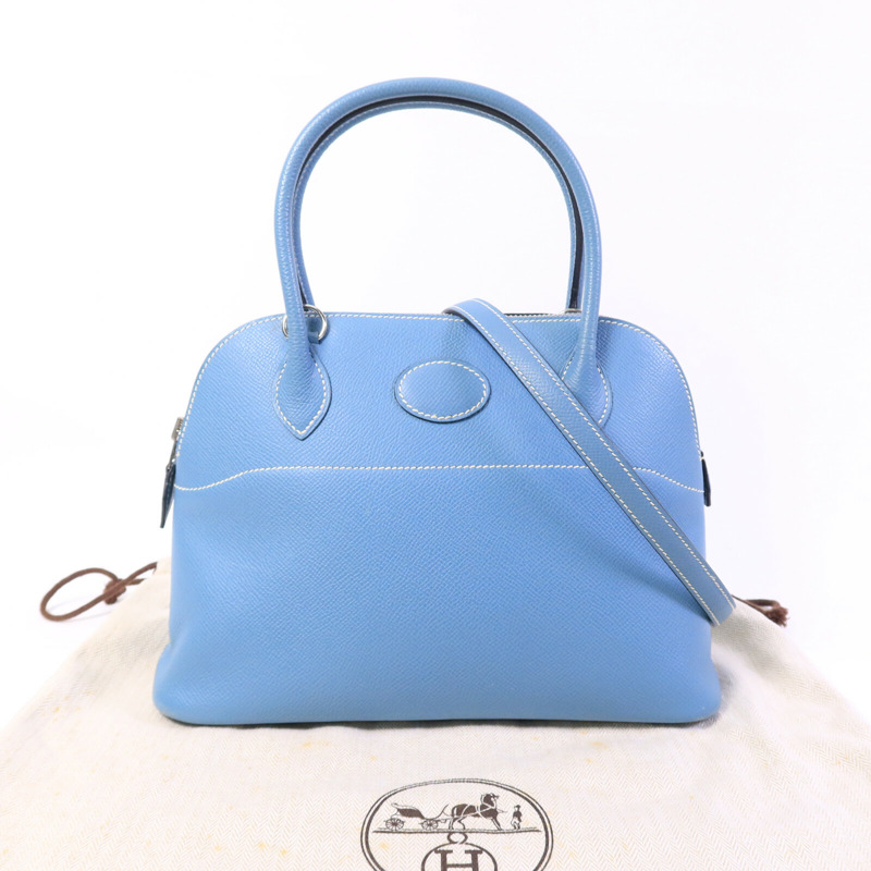 HERMES Epsom皮革Bolide 27手挽肩背兩用袋Blue Jean-9