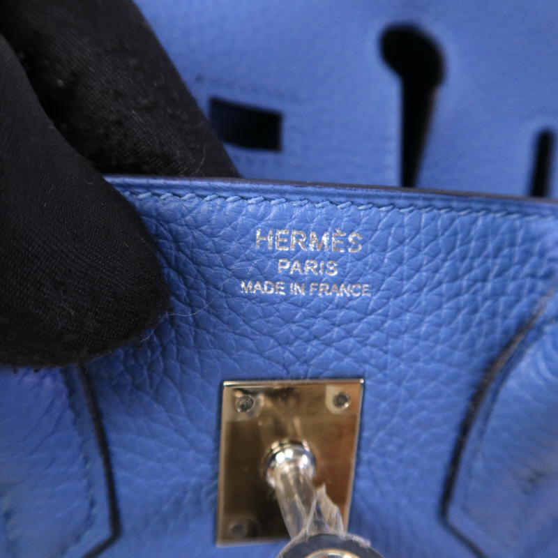 HERMES Togo皮革Birkin 25手挽袋Bleu Azur-5