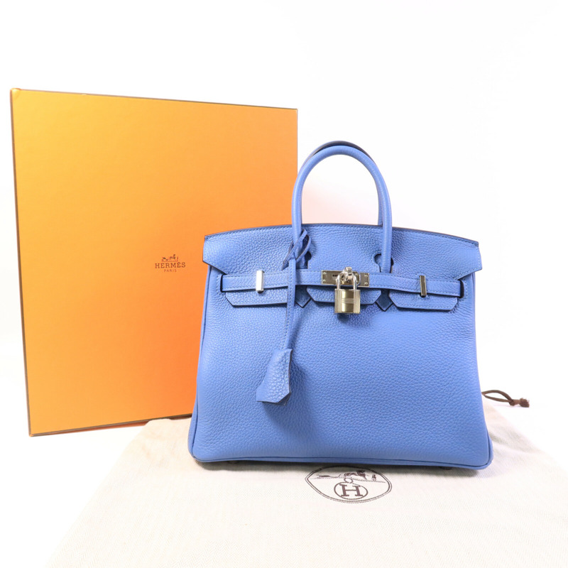 HERMES Togo皮革Birkin 25手挽袋Bleu Azur-9