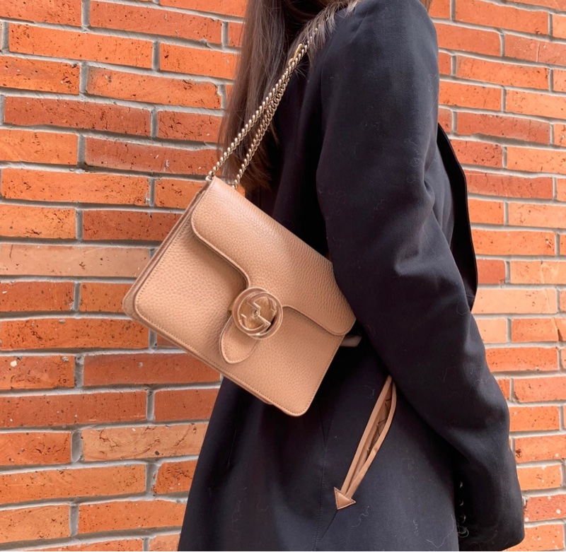 9新正版Gucci 510304經典Interlocking系列雙GLOGO全皮革單鍊肩背/斜背包-0