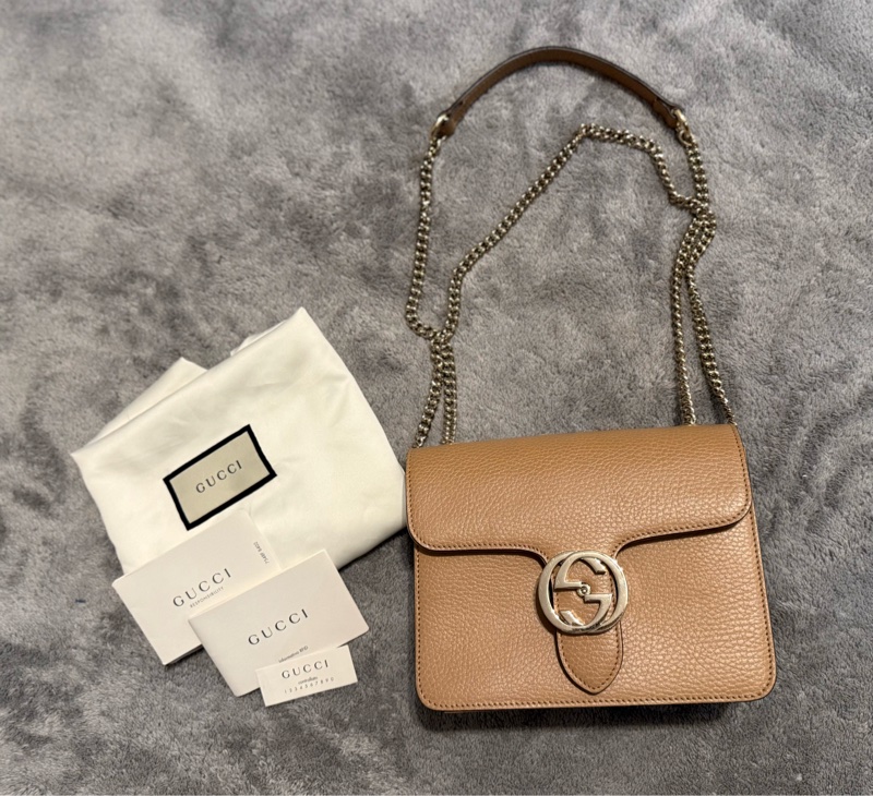 9新正版Gucci 510304經典Interlocking系列雙GLOGO全皮革單鍊肩背/斜背包-9