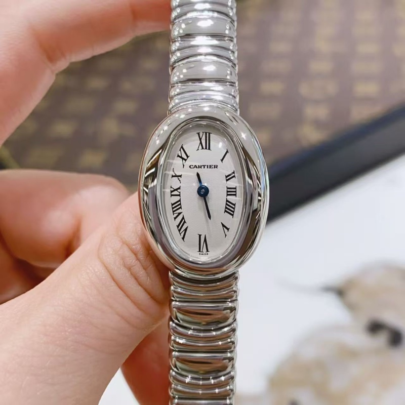 卡地亞迷你浴缸18k白金石英女表-0