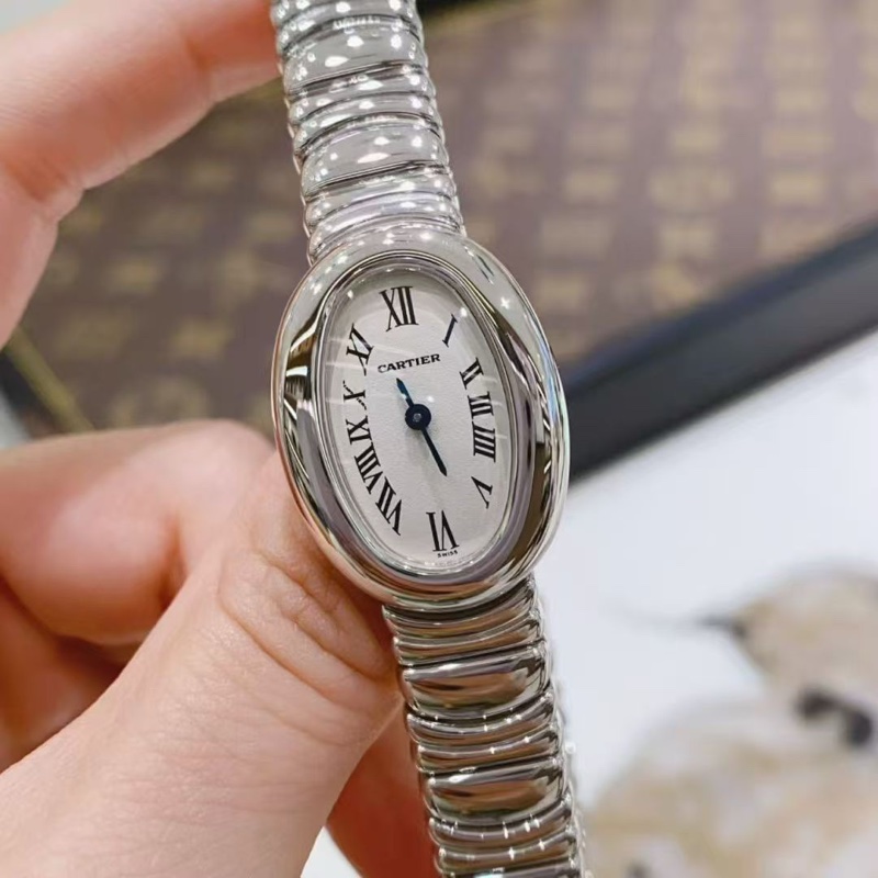 卡地亞迷你浴缸18k白金石英女表-1