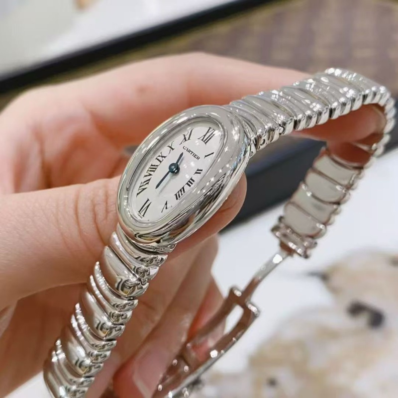 卡地亞迷你浴缸18k白金石英女表-3