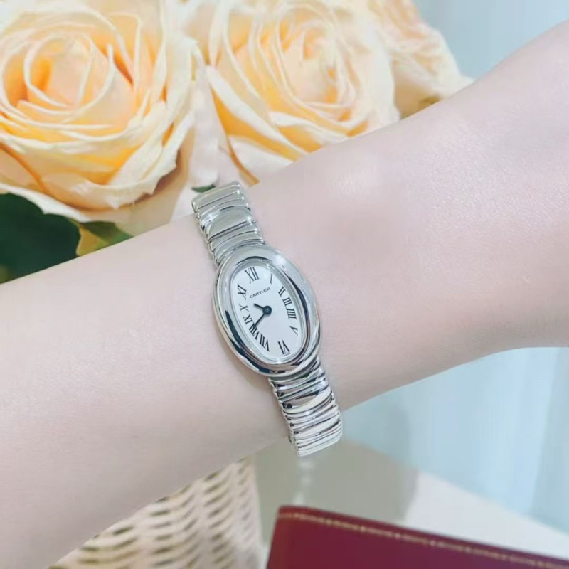 卡地亞迷你浴缸18k白金石英女表-5