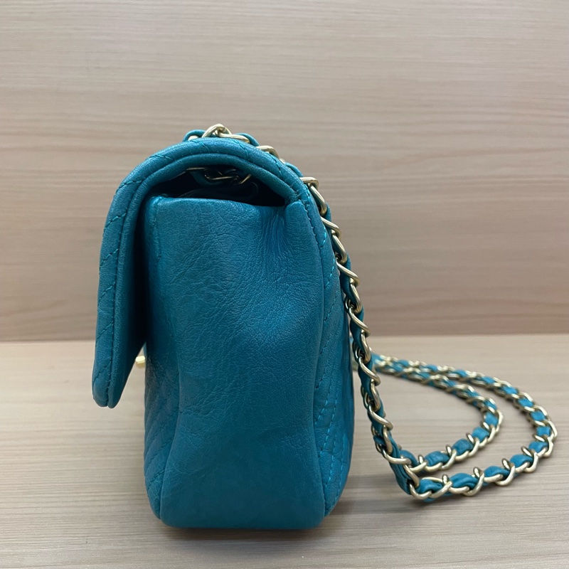 NO:D39 Chanel香奈儿 CF中号 蓝色金链 V纹牛皮 20開 單肩斜挎鏈條包 有塵袋 無卡無盒子尺寸底長26*高15*寬6*-2