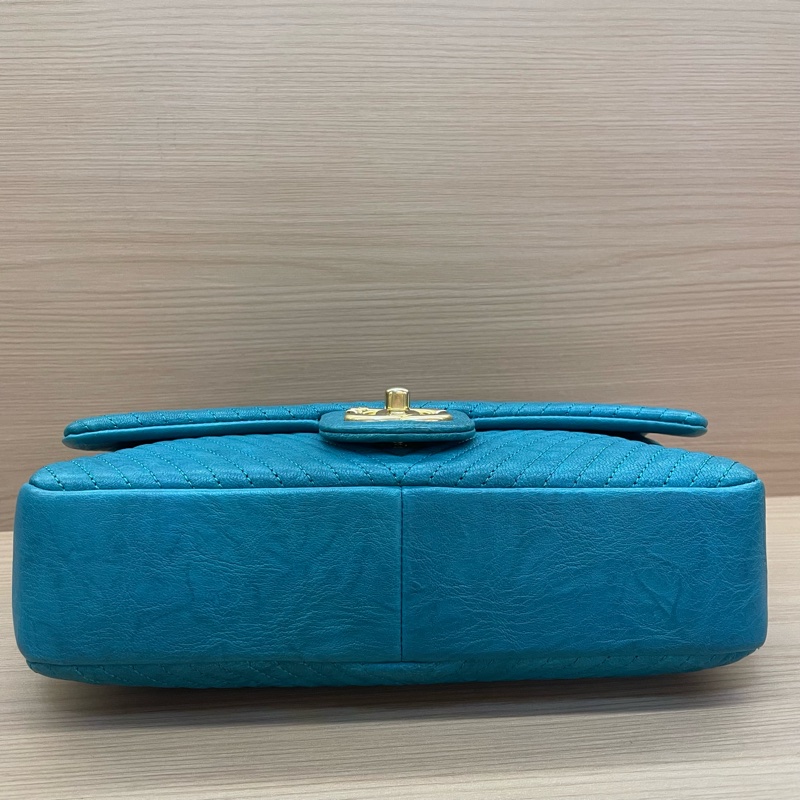 NO:D39 Chanel香奈儿 CF中号 蓝色金链 V纹牛皮 20開 單肩斜挎鏈條包 有塵袋 無卡無盒子尺寸底長26*高15*寬6*-7