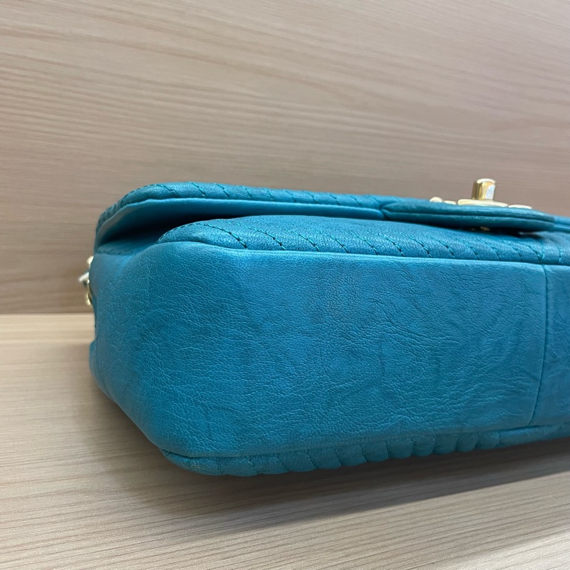 NO:D39 Chanel香奈儿 CF中号 蓝色金链 V纹牛皮 20開 單肩斜挎鏈條包 有塵袋 無卡無盒子尺寸底長26*高15*寬6*-8