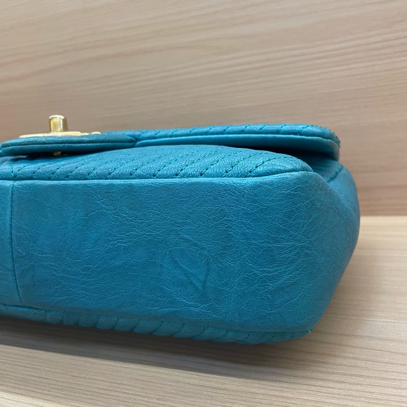 NO:D39 Chanel香奈儿 CF中号 蓝色金链 V纹牛皮 20開 單肩斜挎鏈條包 有塵袋 無卡無盒子尺寸底長26*高15*寬6*-9