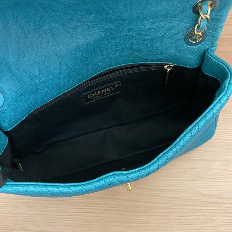 NO:D39 Chanel香奈儿 CF中号 蓝色金链 V纹牛皮 20開 單肩斜挎鏈條包 有塵袋 無卡無盒子尺寸底長26*高15*寬6*-11