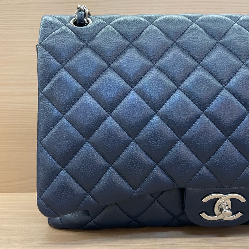 NO:D22 Chanel CF 深藍色羊皮 單肩斜挎鏈條包 大號 2011年 15開 有塵袋 無卡無盒子 尺寸低長33*高21*寬10*-5