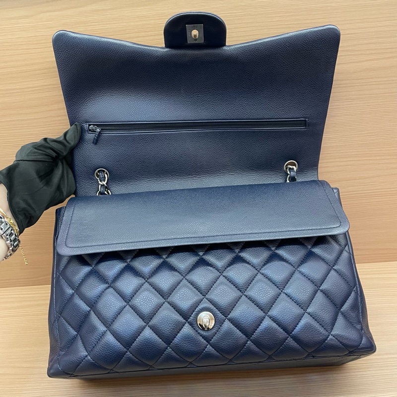 NO:D22 Chanel CF 深藍色羊皮 單肩斜挎鏈條包 大號 2011年 15開 有塵袋 無卡無盒子 尺寸低長33*高21*寬10*-10