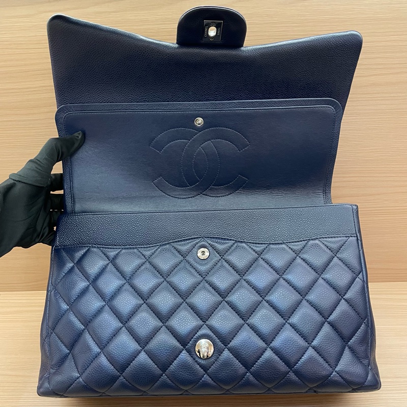 NO:D22 Chanel CF 深藍色羊皮 單肩斜挎鏈條包 大號 2011年 15開 有塵袋 無卡無盒子 尺寸低長33*高21*寬10*-11