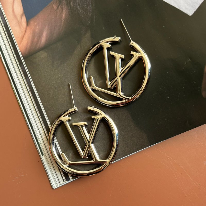 ::Louis Vuitton:: M80134 Louise Hoop Earrings LV Logo 銀色字母圓圈耳環-1