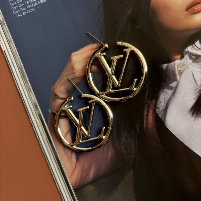 ::Louis Vuitton:: M80134 Louise Hoop Earrings LV Logo 銀色字母圓圈耳環-2