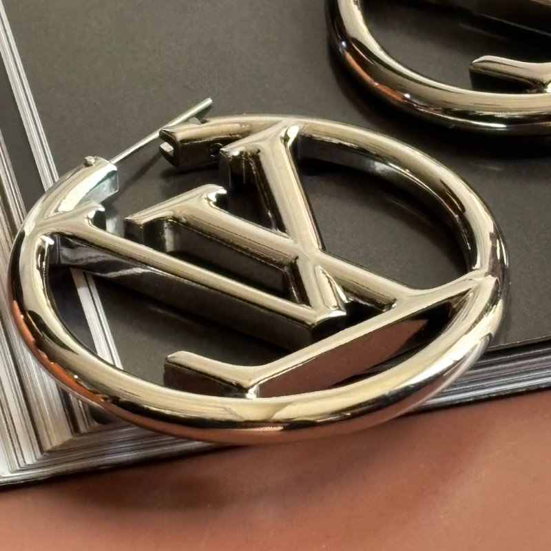 ::Louis Vuitton:: M80134 Louise Hoop Earrings LV Logo 銀色字母圓圈耳環-6