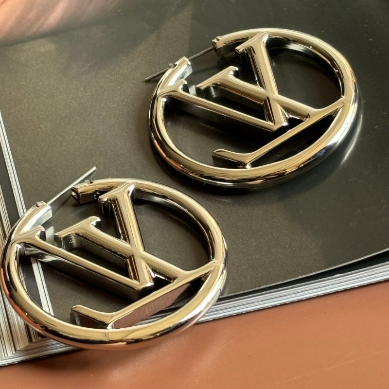 ::Louis Vuitton:: M80134 Louise Hoop Earrings LV Logo 銀色字母圓圈耳環-7