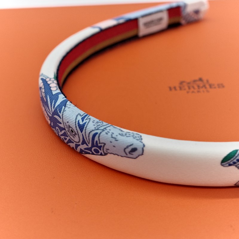 Hermès 愛馬仕 藍白 絲綢 髮箍-1