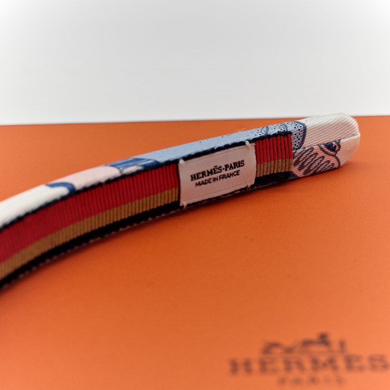 Hermès 愛馬仕 藍白 絲綢 髮箍-2