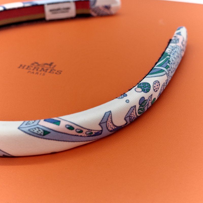 Hermès 愛馬仕 藍白 絲綢 髮箍-3