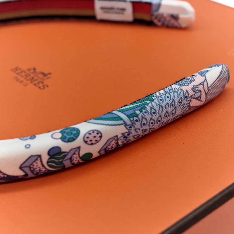 Hermès 愛馬仕 藍白 絲綢 髮箍-4
