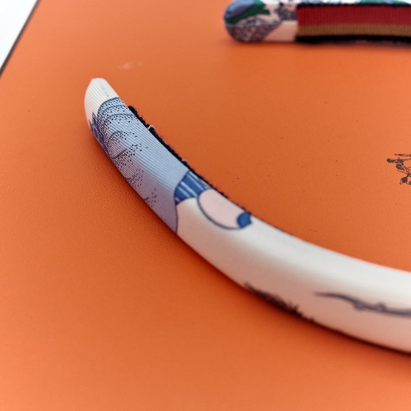 Hermès 愛馬仕 藍白 絲綢 髮箍-5