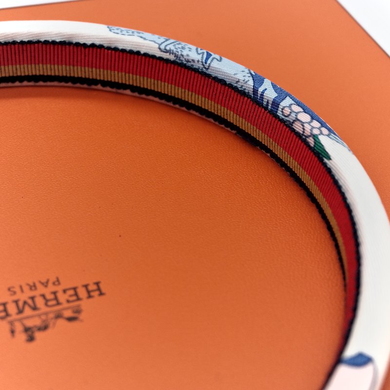 Hermès 愛馬仕 藍白 絲綢 髮箍-7