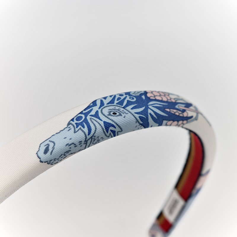 Hermès 愛馬仕 藍白 絲綢 髮箍-8