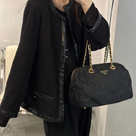 【人生第一個大牌包🤩全網最低價✨】Prada 普拉達 黑色尼龍菱格紋 單肩鏈條包