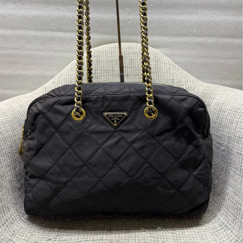 【人生第一個大牌包🤩全網最低價✨】Prada 普拉達 黑色尼龍菱格紋 單肩鏈條包-2