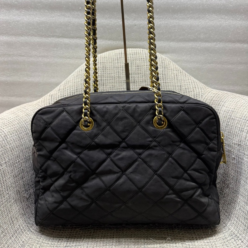 【人生第一個大牌包🤩全網最低價✨】Prada 普拉達 黑色尼龍菱格紋 單肩鏈條包-3