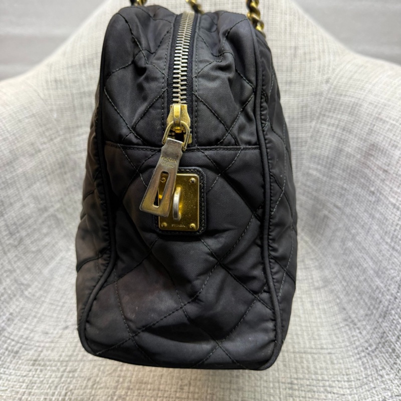 【人生第一個大牌包🤩全網最低價✨】Prada 普拉達 黑色尼龍菱格紋 單肩鏈條包-4