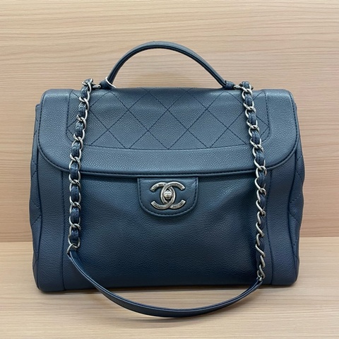 NO:C93 Chanel 郵差包 藍灰荔枝皮 中號 2015年 20開 手提單肩鏈條包 有塵袋 無卡無盒子 尺寸底長30*高25*寬14*