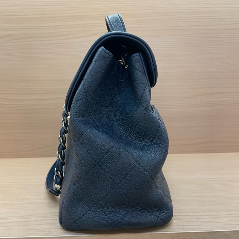 NO:C93 Chanel 郵差包 藍灰荔枝皮 中號 2015年 20開 手提單肩鏈條包 有塵袋 無卡無盒子 尺寸底長30*高25*寬14*-2