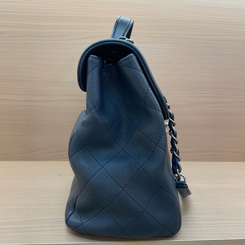 NO:C93 Chanel 郵差包 藍灰荔枝皮 中號 2015年 20開 手提單肩鏈條包 有塵袋 無卡無盒子 尺寸底長30*高25*寬14*-3