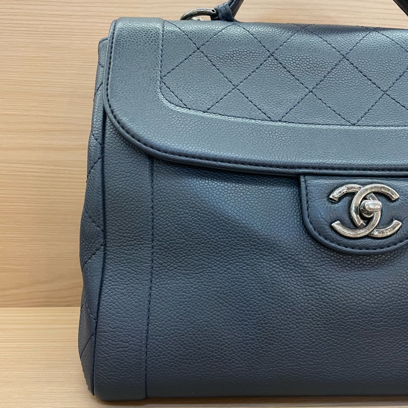 NO:C93 Chanel 郵差包 藍灰荔枝皮 中號 2015年 20開 手提單肩鏈條包 有塵袋 無卡無盒子 尺寸底長30*高25*寬14*-4