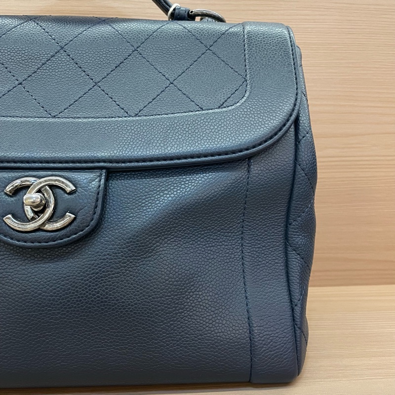 NO:C93 Chanel 郵差包 藍灰荔枝皮 中號 2015年 20開 手提單肩鏈條包 有塵袋 無卡無盒子 尺寸底長30*高25*寬14*-5