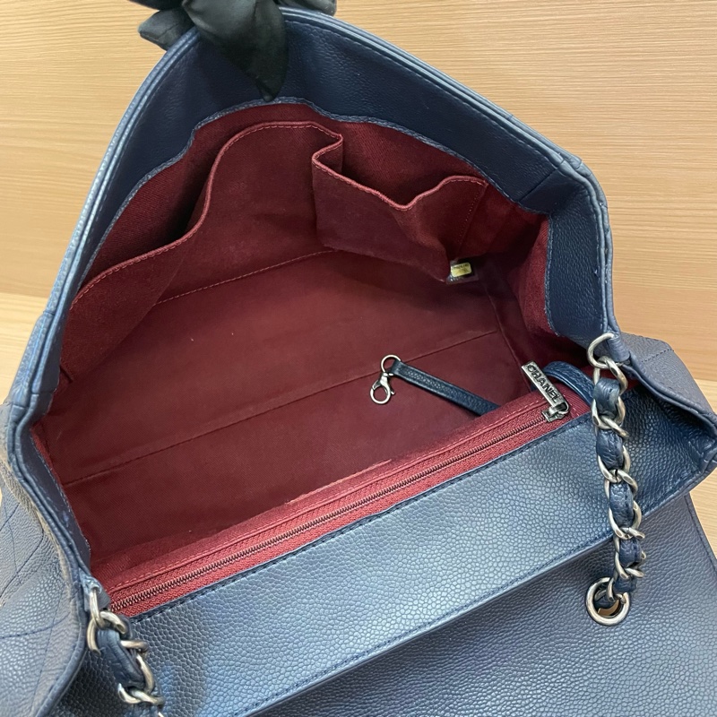 NO:C93 Chanel 郵差包 藍灰荔枝皮 中號 2015年 20開 手提單肩鏈條包 有塵袋 無卡無盒子 尺寸底長30*高25*寬14*-11