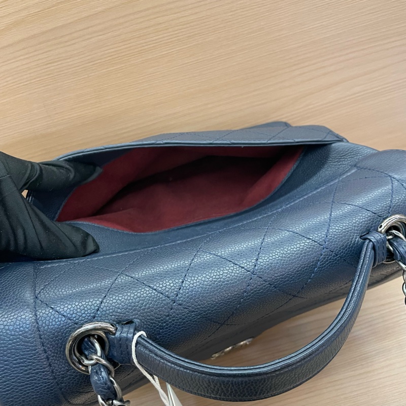 NO:C93 Chanel 郵差包 藍灰荔枝皮 中號 2015年 20開 手提單肩鏈條包 有塵袋 無卡無盒子 尺寸底長30*高25*寬14*-12