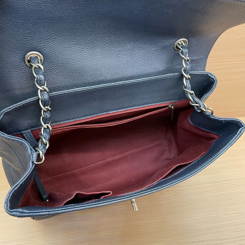 NO:C93 Chanel 郵差包 藍灰荔枝皮 中號 2015年 20開 手提單肩鏈條包 有塵袋 無卡無盒子 尺寸底長30*高25*寬14*-13