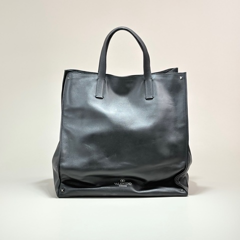 VALENTINO华伦天奴黑色铆钉牛皮手提包