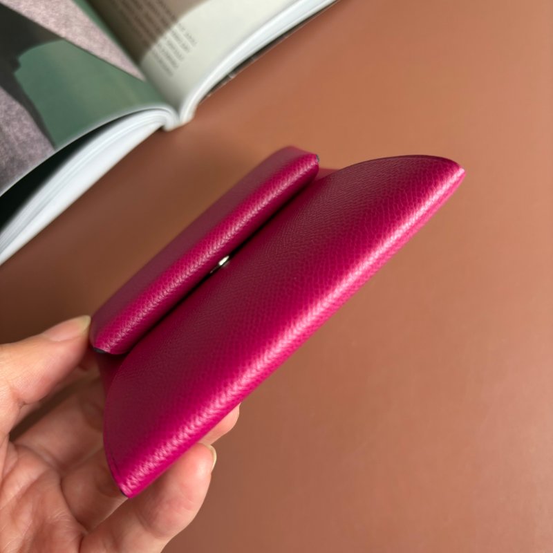 ::HERMES:: D刻桃紅色牛皮 BASTIA釦式零錢包-3