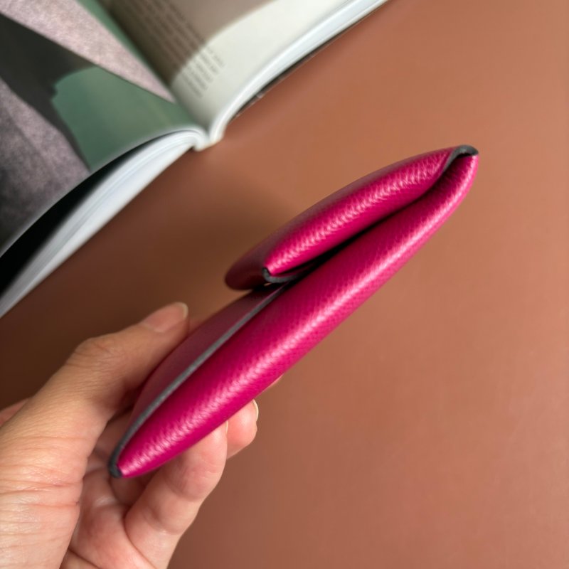 ::HERMES:: D刻桃紅色牛皮 BASTIA釦式零錢包-5